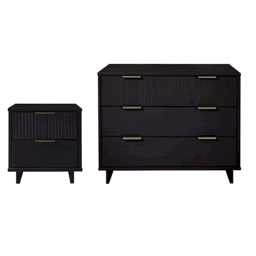 Ensemble commode et table de chevet 2 pièces – Style nervuré moderne, 6 couleurs, 1 chambre