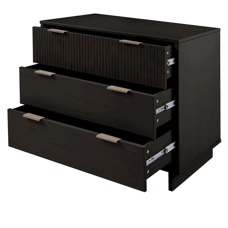 Ensemble commode et table de chevet 2 pièces – Style nervuré moderne, 6 couleurs, 1 chambre