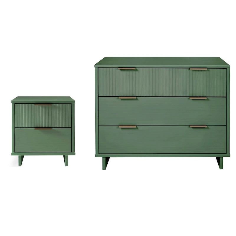 Ensemble commode et table de chevet 2 pièces – Style nervuré moderne, 6 couleurs, 1 chambre