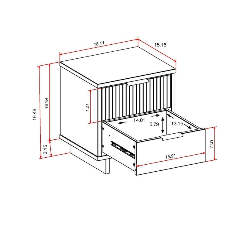 Ensemble commode et table de chevet 2 pièces – Style nervuré moderne, 6 couleurs, 1 chambre