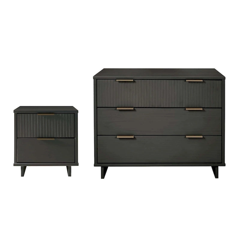 Ensemble commode et table de chevet 2 pièces – Style nervuré moderne, 6 couleurs, 1 chambre
