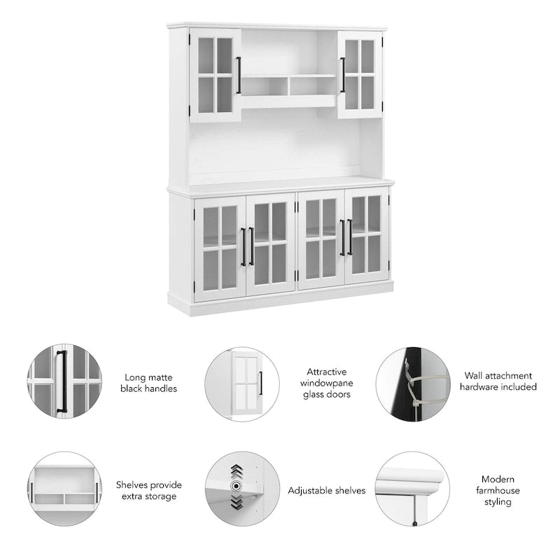 Buffet en frêne blanc 60 W avec huche de rangement, style ferme moderne, 1 personne