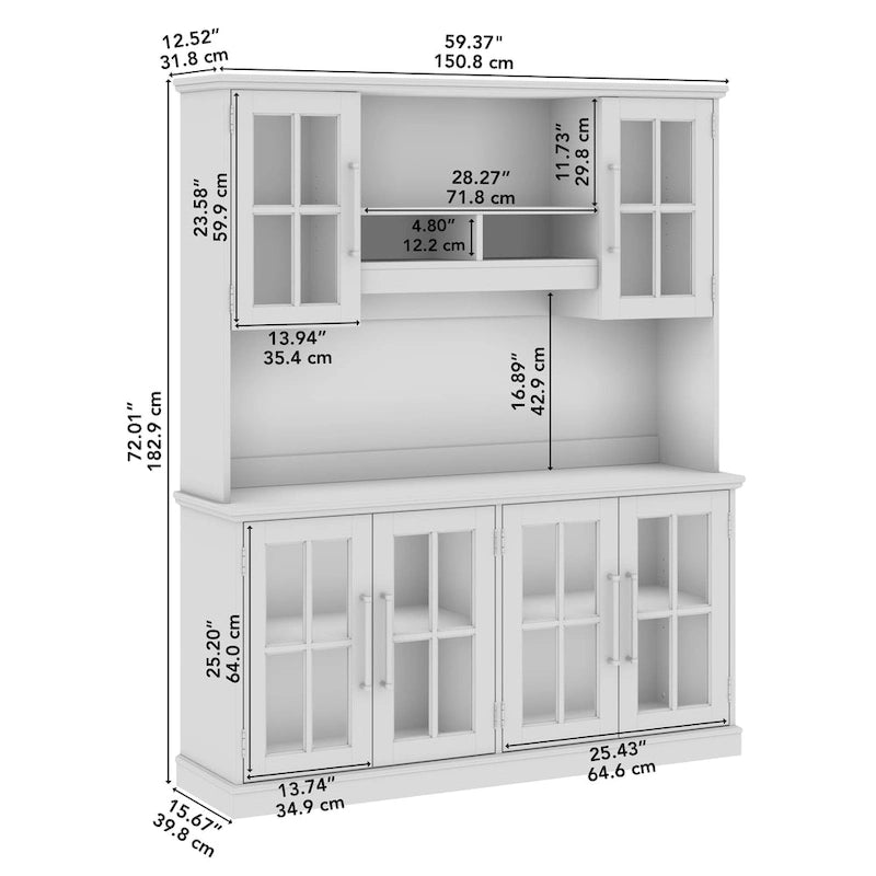 Buffet en frêne blanc 60 W avec huche de rangement, style ferme moderne, 1 personne