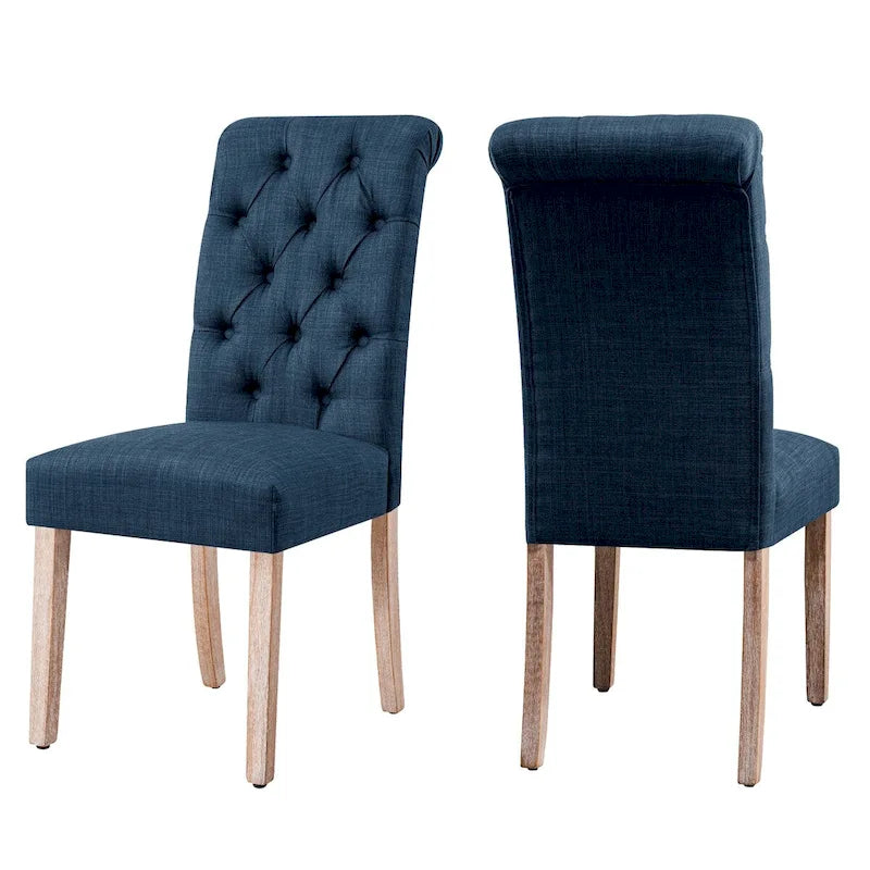 Chaise de salle à manger Parsons en lin capitonné, lot de 2 – Gris clair / Bleu marine / Gris foncé