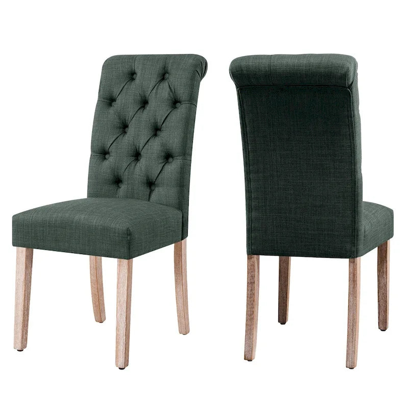 Chaise de salle à manger Parsons en lin capitonné, lot de 2 – Gris clair / Bleu marine / Gris foncé