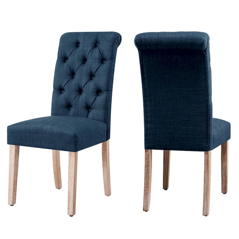 Chaise de salle à manger Parsons en lin capitonné, lot de 2 – Gris clair / Bleu marine / Gris foncé