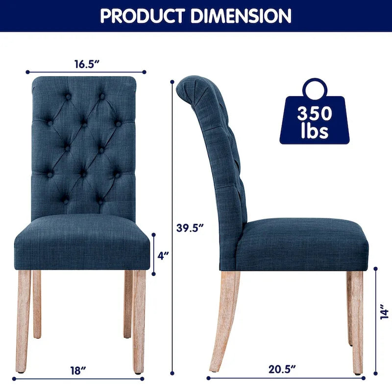 Chaise de salle à manger Parsons en lin capitonné, lot de 2 – Gris clair / Bleu marine / Gris foncé