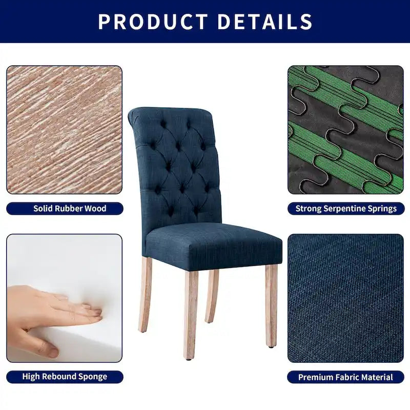 Chaise de salle à manger Parsons en lin capitonné, lot de 2 – Gris clair / Bleu marine / Gris foncé