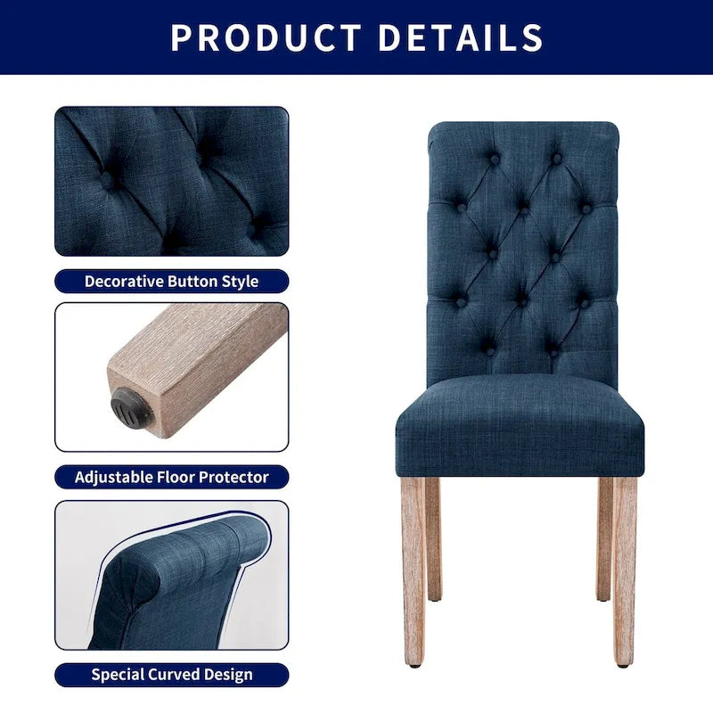 Chaise de salle à manger Parsons en lin capitonné, lot de 2 – Gris clair / Bleu marine / Gris foncé