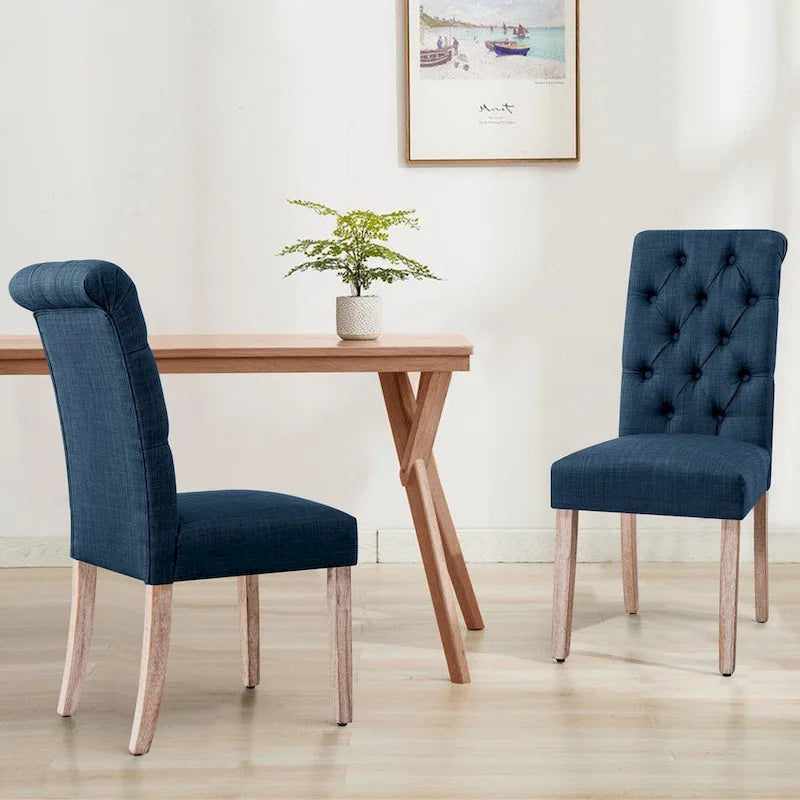 Chaise de salle à manger Parsons en lin capitonné, lot de 2 – Gris clair / Bleu marine / Gris foncé