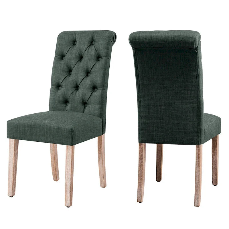 Chaise de salle à manger Parsons en lin capitonné, lot de 2 – Gris clair / Bleu marine / Gris foncé