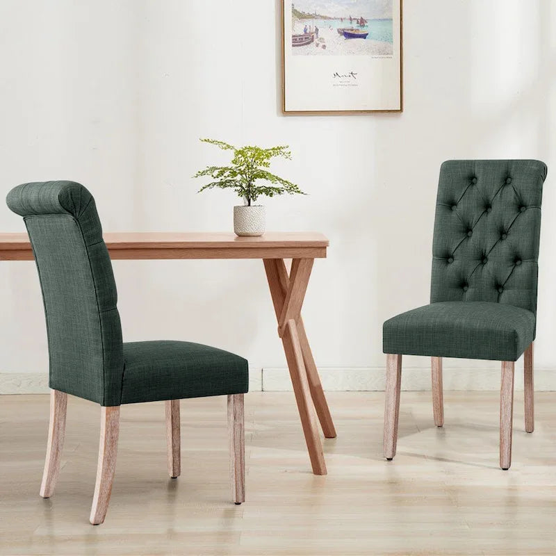 Chaise de salle à manger Parsons en lin capitonné, lot de 2 – Gris clair / Bleu marine / Gris foncé