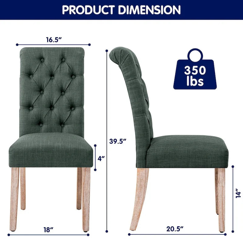 Chaise de salle à manger Parsons en lin capitonné, lot de 2 – Gris clair / Bleu marine / Gris foncé