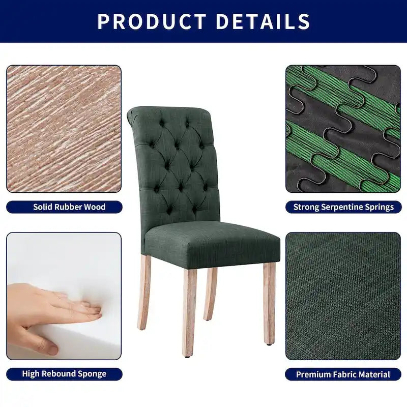 Chaise de salle à manger Parsons en lin capitonné, lot de 2 – Gris clair / Bleu marine / Gris foncé