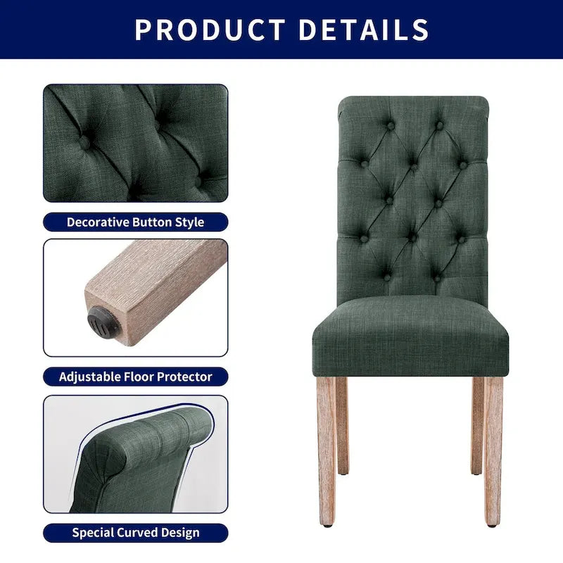 Chaise de salle à manger Parsons en lin capitonné, lot de 2 – Gris clair / Bleu marine / Gris foncé