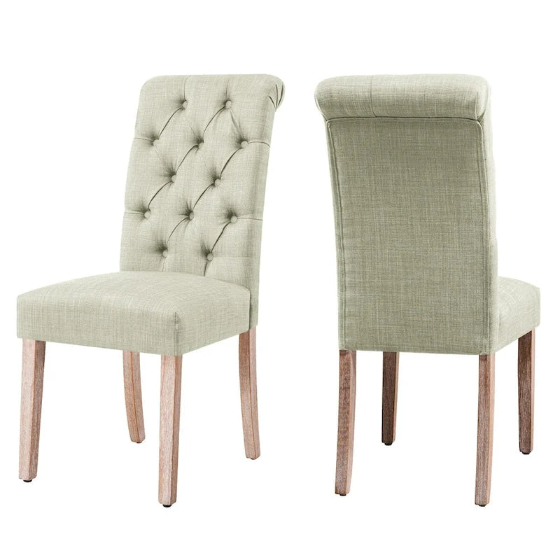 Chaise de salle à manger Parsons en lin capitonné, lot de 2 – Gris clair / Bleu marine / Gris foncé