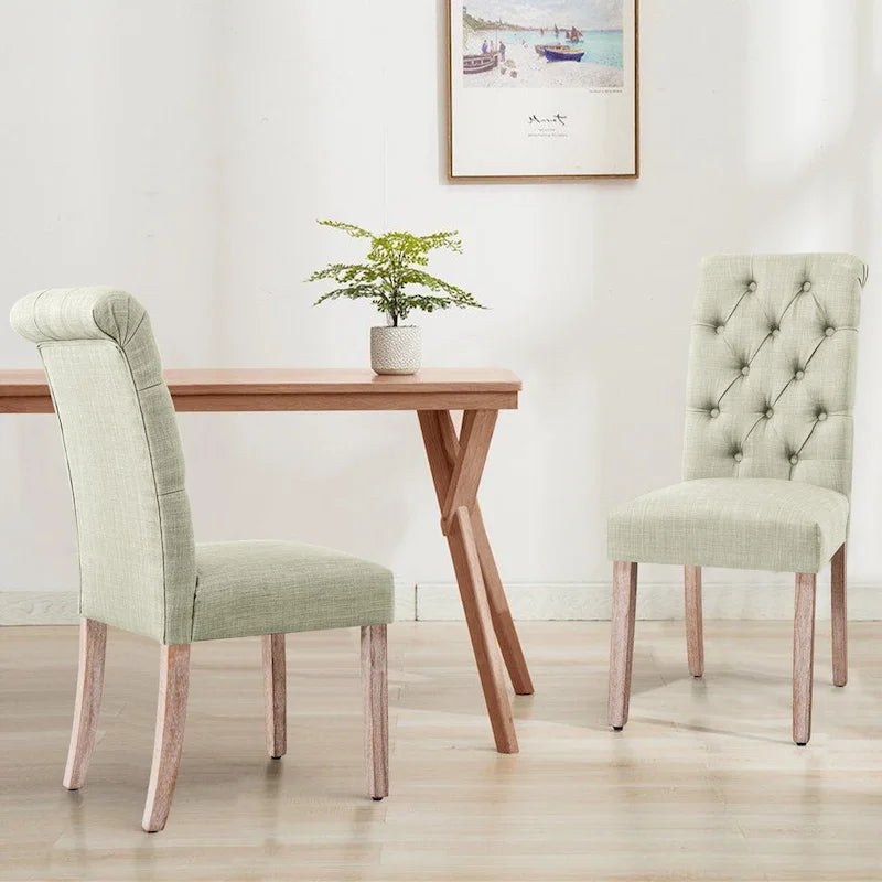 Chaise de salle à manger Parsons en lin capitonné, lot de 2 – Gris clair / Bleu marine / Gris foncé