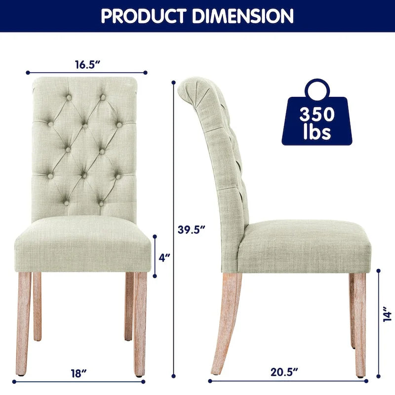 Chaise de salle à manger Parsons en lin capitonné, lot de 2 – Gris clair / Bleu marine / Gris foncé