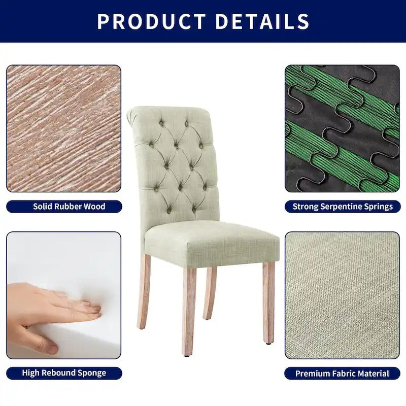 Chaise de salle à manger Parsons en lin capitonné, lot de 2 – Gris clair / Bleu marine / Gris foncé