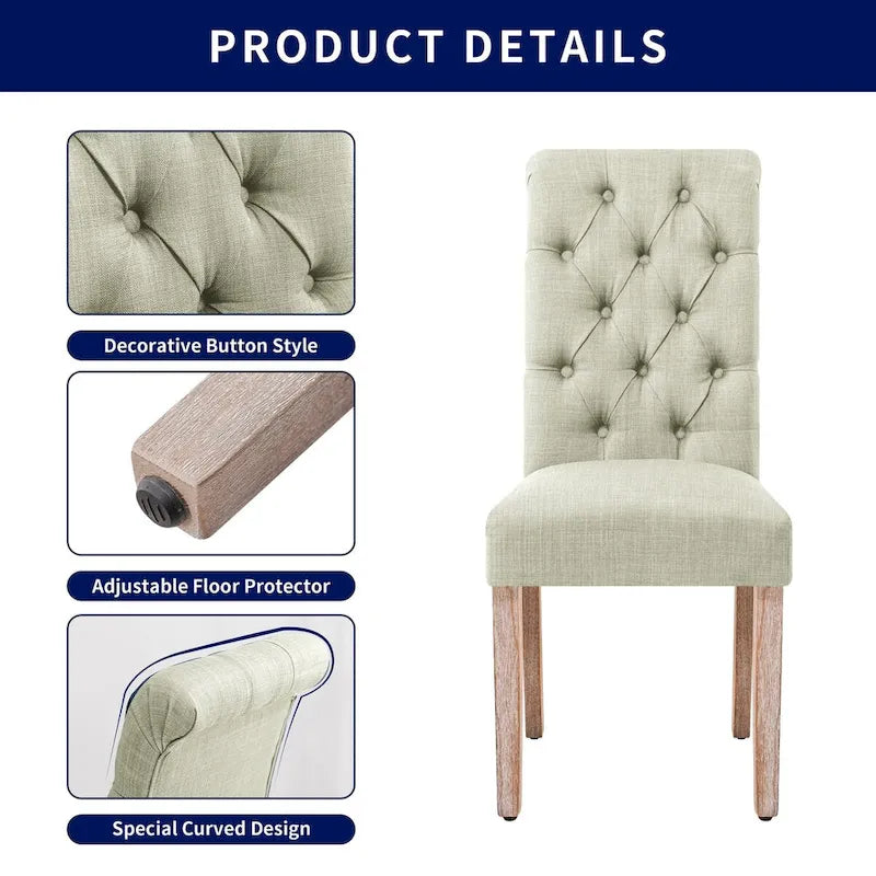 Chaise de salle à manger Parsons en lin capitonné, lot de 2 – Gris clair / Bleu marine / Gris foncé