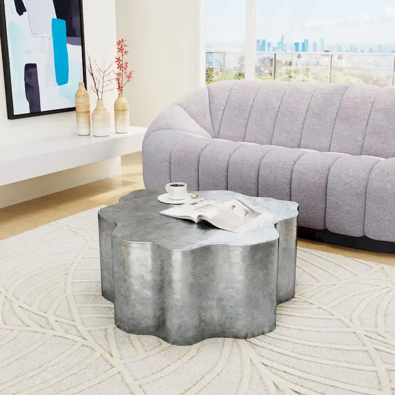Table basse ronde en argent antique, style moderne, 1 personne