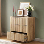 Commode cannelée à 3 tiroirs en noyer naturel / chêne doré / chêne noir, 1 personne