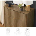 Commode cannelée à 3 tiroirs en noyer naturel / chêne doré / chêne noir, 1 personne