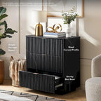 Commode cannelée à 3 tiroirs en noyer naturel / chêne doré / chêne noir, 1 personne