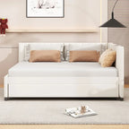 Lit de repos rembourré pleine taille gris/rose/jaune/beige avec lit gigogne double, 2 couchages