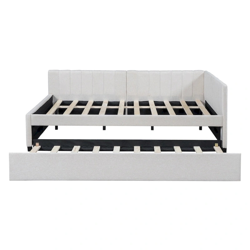 Lit de repos rembourré pleine taille gris/rose/jaune/beige avec lit gigogne double, 2 couchages