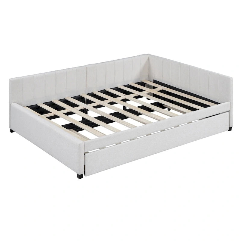 Lit de repos rembourré pleine taille gris/rose/jaune/beige avec lit gigogne double, 2 couchages