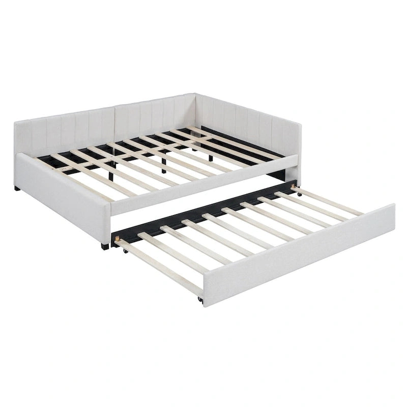 Lit de repos rembourré pleine taille gris/rose/jaune/beige avec lit gigogne double, 2 couchages