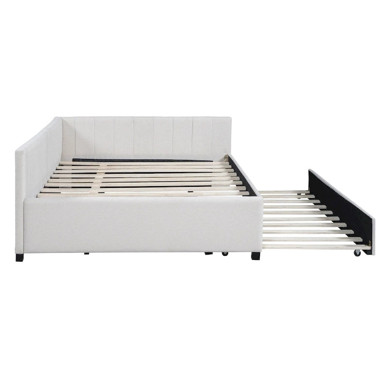 Lit de repos rembourré pleine taille gris/rose/jaune/beige avec lit gigogne double, 2 couchages