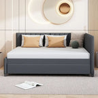 Lit de repos rembourré pleine taille gris/rose/jaune/beige avec lit gigogne double, 2 couchages