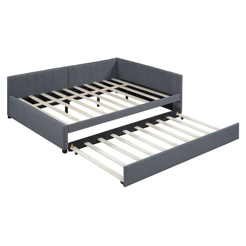 Lit de repos rembourré pleine taille gris/rose/jaune/beige avec lit gigogne double, 2 couchages