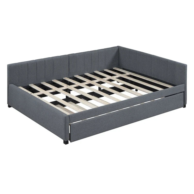 Lit de repos rembourré pleine taille gris/rose/jaune/beige avec lit gigogne double, 2 couchages