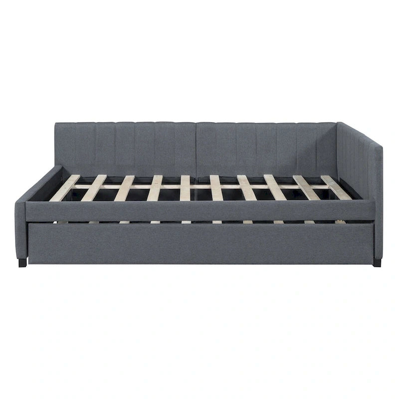 Lit de repos rembourré pleine taille gris/rose/jaune/beige avec lit gigogne double, 2 couchages