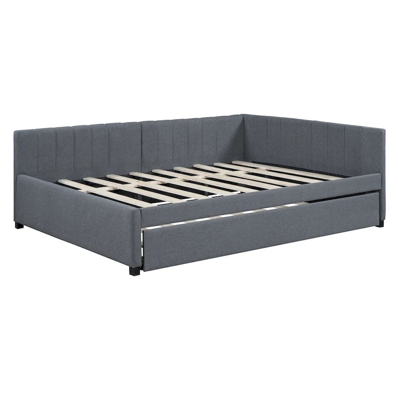 Lit de repos rembourré pleine taille gris/rose/jaune/beige avec lit gigogne double, 2 couchages