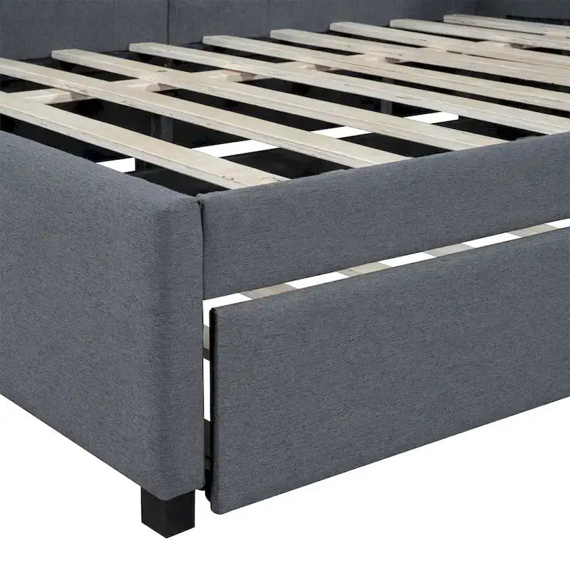 Lit de repos rembourré pleine taille gris/rose/jaune/beige avec lit gigogne double, 2 couchages