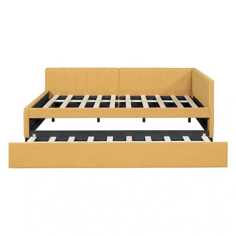 Lit de repos rembourré pleine taille gris/rose/jaune/beige avec lit gigogne double, 2 couchages