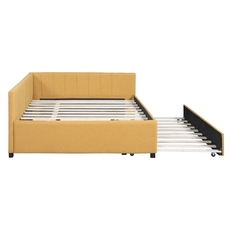 Lit de repos rembourré pleine taille gris/rose/jaune/beige avec lit gigogne double, 2 couchages