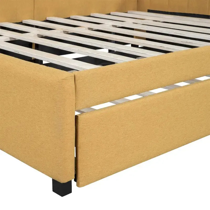 Lit de repos rembourré pleine taille gris/rose/jaune/beige avec lit gigogne double, 2 couchages