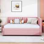 Lit de repos rembourré pleine taille gris/rose/jaune/beige avec lit gigogne double, 2 couchages