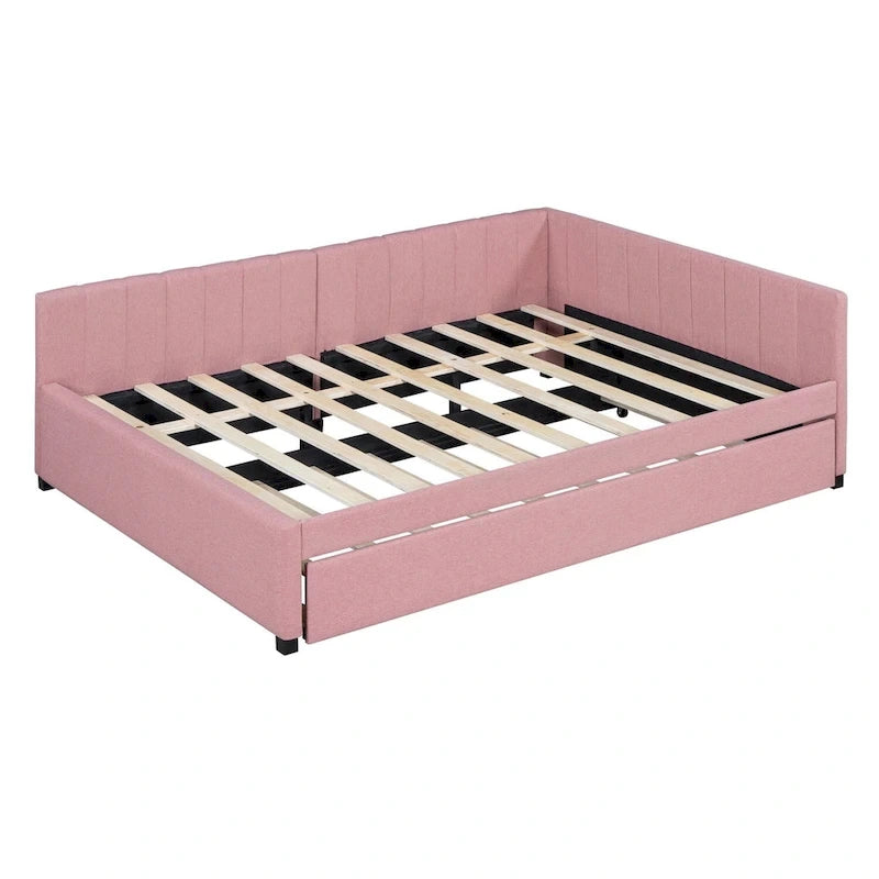 Lit de repos rembourré pleine taille gris/rose/jaune/beige avec lit gigogne double, 2 couchages