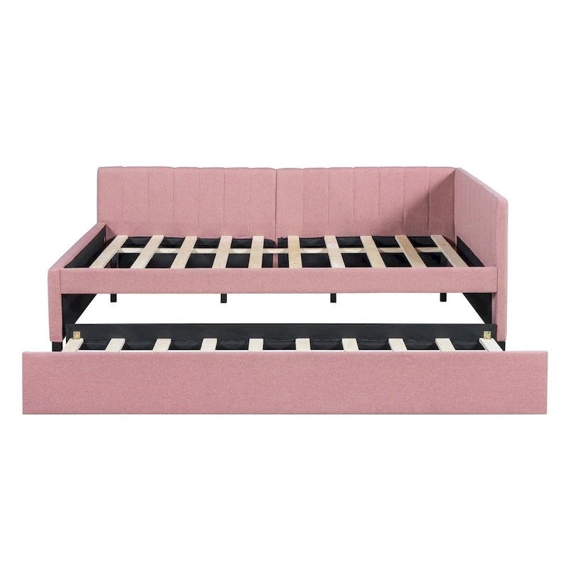Lit de repos rembourré pleine taille gris/rose/jaune/beige avec lit gigogne double, 2 couchages