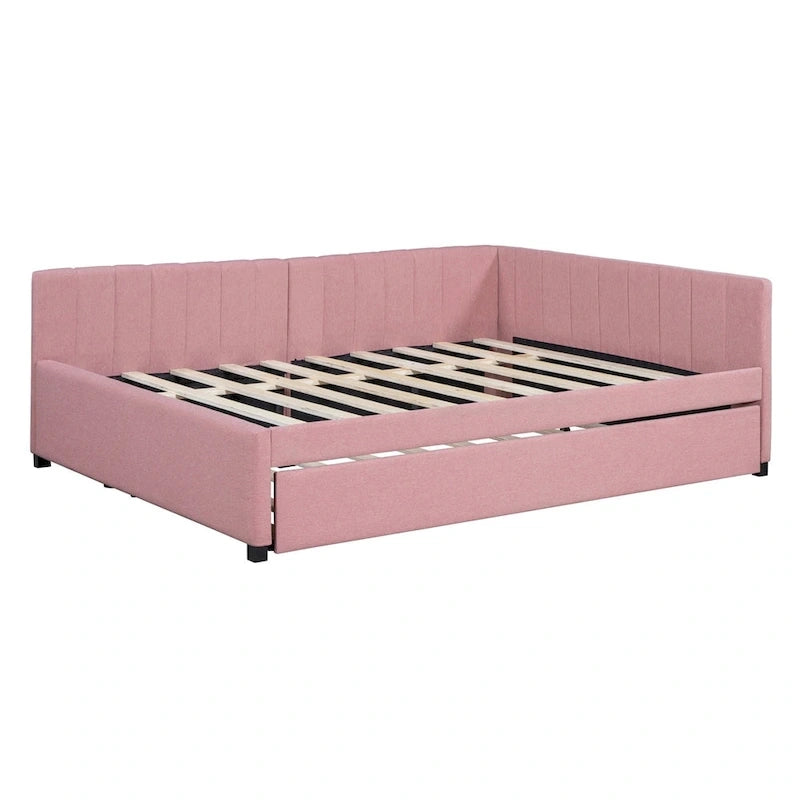 Lit de repos rembourré pleine taille gris/rose/jaune/beige avec lit gigogne double, 2 couchages