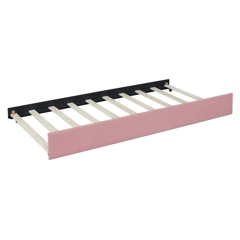 Lit de repos rembourré pleine taille gris/rose/jaune/beige avec lit gigogne double, 2 couchages