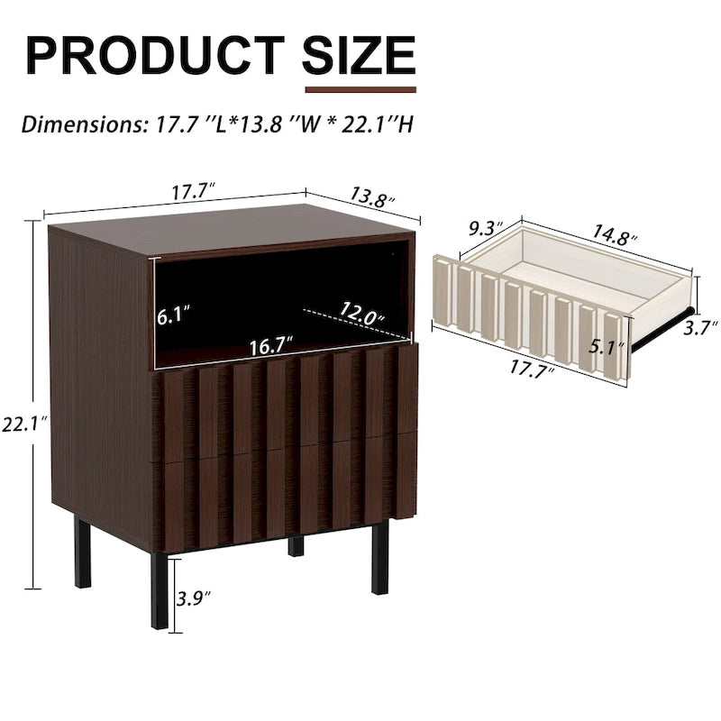 Table de chevet à 2 tiroirs Naturel / Brun / Naturel clair – 1 ou 2 pièces