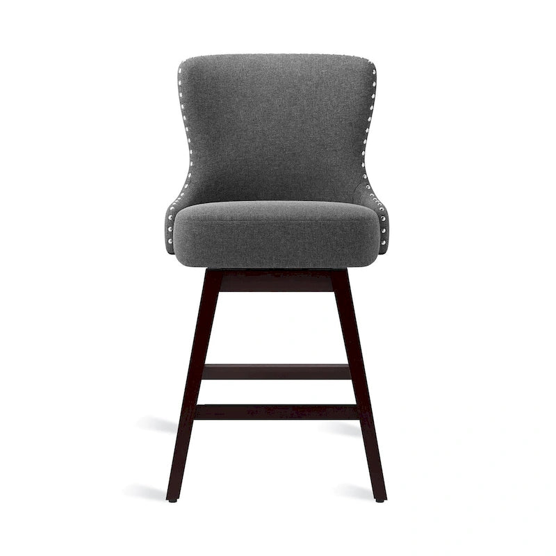 Tabouret de comptoir mi-siècle de 66 cm, similicuir pivotant, lot de 4 (gris / bleu foncé / marron foncé / noir / blanc cassé / gris foncé / marron whisky)