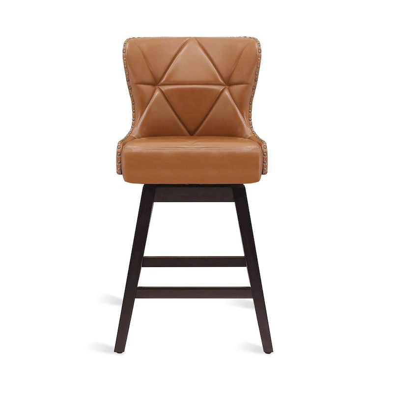 Tabouret de comptoir mi-siècle de 66 cm, similicuir pivotant, lot de 4 (gris / bleu foncé / marron foncé / noir / blanc cassé / gris foncé / marron whisky)